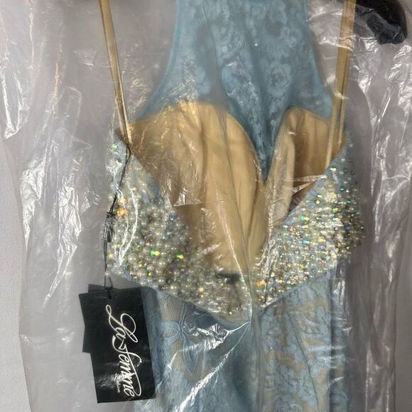 La Femme Two Piece Blue Lace Mermaid Skirt & Halter Long Prom Dress Gown 6 NWT - Picture 8 of 14